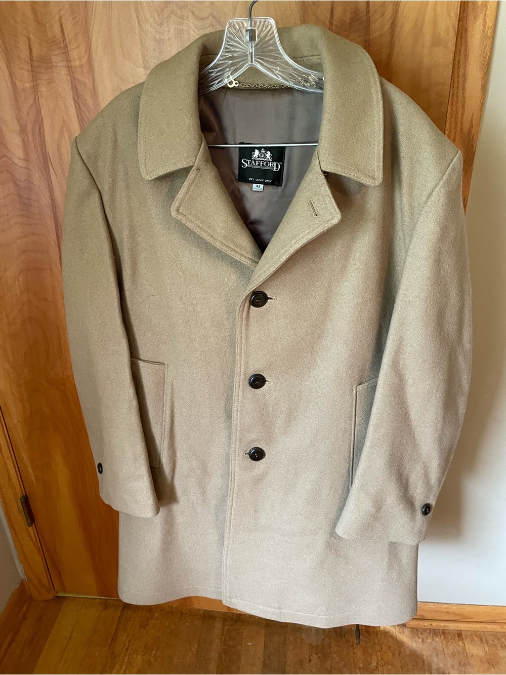 Stafford Men's Camel Tan Wool Pea Coat